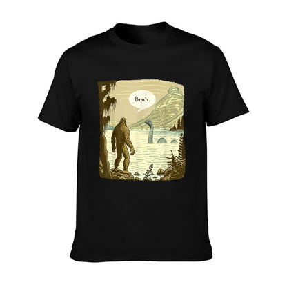 Funny Bigfoot Sasquatch Loch Ness Monster Introvert Bruh T-Shirt