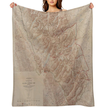 Old Glacier National Park Map (1914) Vintage Montana Natural Reserve Atlas Throw Blanket