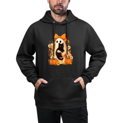 Retro Ghost Holding Cat Groovy Floral Vintage Halloween Versatile Streetwear Hoodie