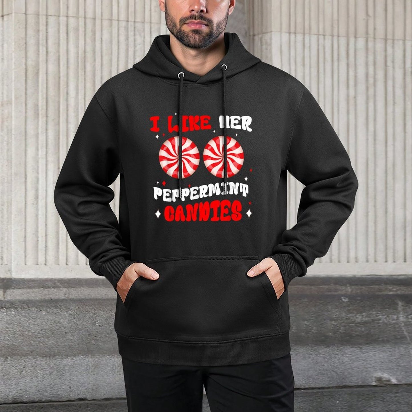 Couples Matching Christmas I Like Her Peppermint Candies Adjustable Hood Hoodie
