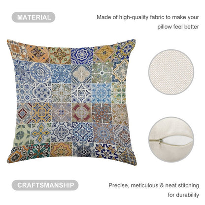 Set of 48 Ceramic Tiles Patterns Linen Throw Pillow Cover