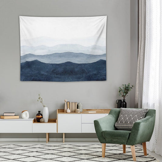 Mountains Ombre  Indigo Abstract Watercolor Tapestry