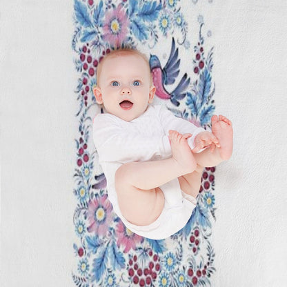 Lovebirds in Petrykivka Floral Garden Throw Blanket