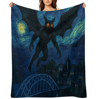 Mothman Over Point Pleasant on A Starry Night Throw Blanket