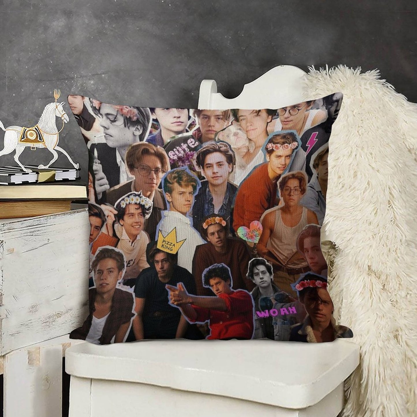 Cole Sprouse Collage Linen Throw Pillow Cover