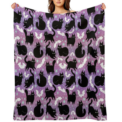 Pastel Halloween with Black Cats Throw Blanket