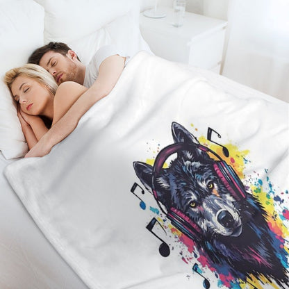 Wolf with Headphones - Cool Music Lover Design Throw Blanket