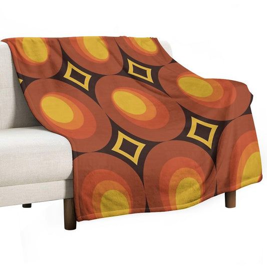 1970s Orange Mid-Century Modern Circle 2 Throw Blanket