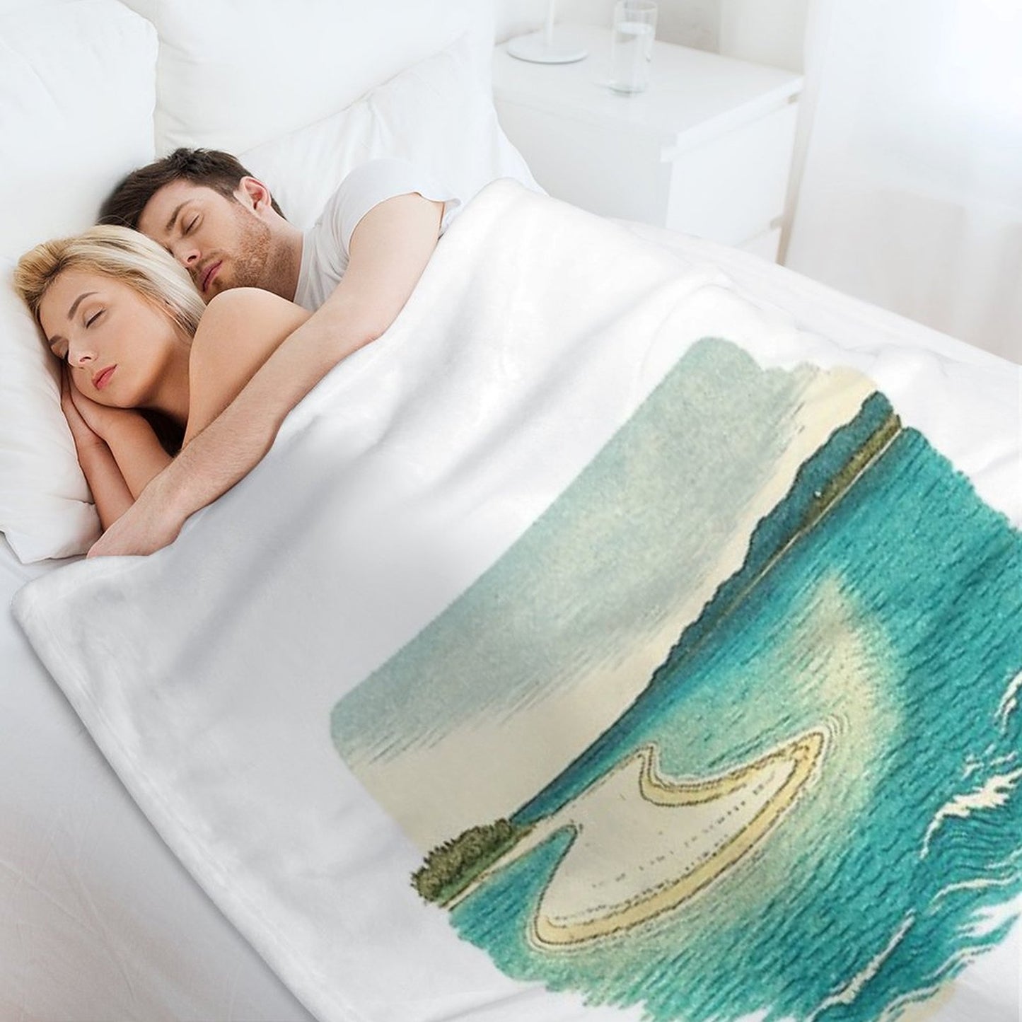 Sandbar Seascape Art  Serene Coastal View - Retro Island Vibes Throw Blanket