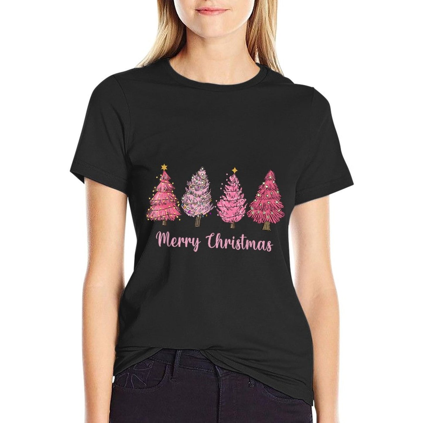 Merry And Bright Pink Christmas Tree Pink Christmas Tree  Slim-fit Cut T-Shirt