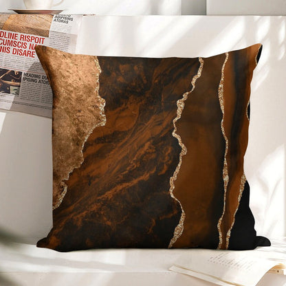 Abstract Chocolate Brown & Gold Modern Geode Agate Design Linen Throw Pillow Cover
