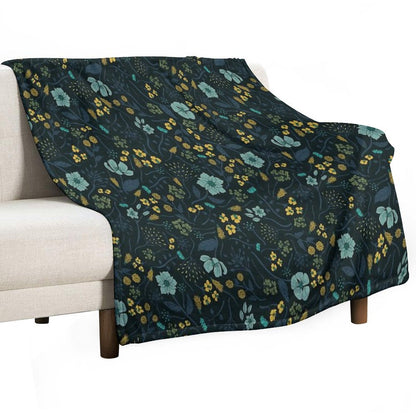 Turquoise, Yellow, Green & Dark Blue Floral Pattern Throw Blanket
