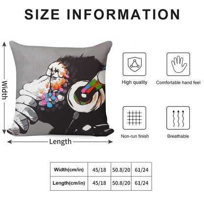 Banksy DJ Monkey Thinker with Headphones Soft Skin-Friendly Throw Pillow