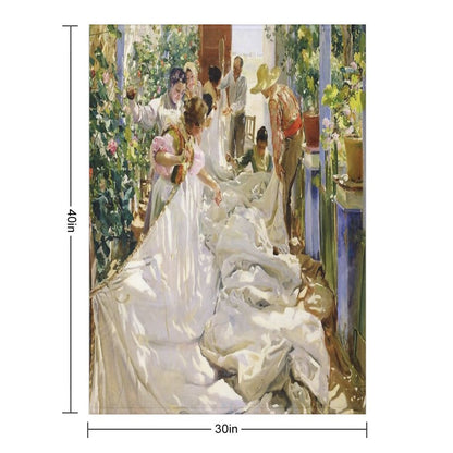 Joaquín Sorolla - Sewing The Sail Throw Blanket