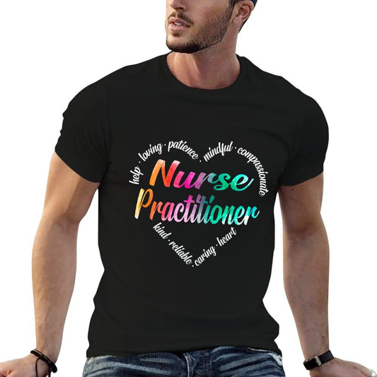 Nurse Practitioner Heart Word Cloud Watercolor Rainbow T-Shirt