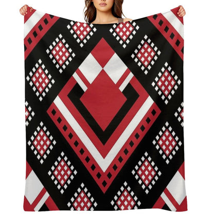 Modified Traditional Retso Pattern- Zimbabwe (Red, White And Black) Throw Blanket