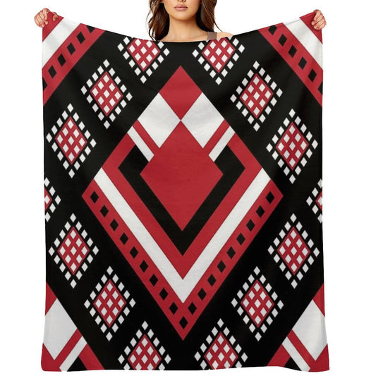 Modified Traditional Retso Pattern- Zimbabwe (Red, White And Black) Throw Blanket