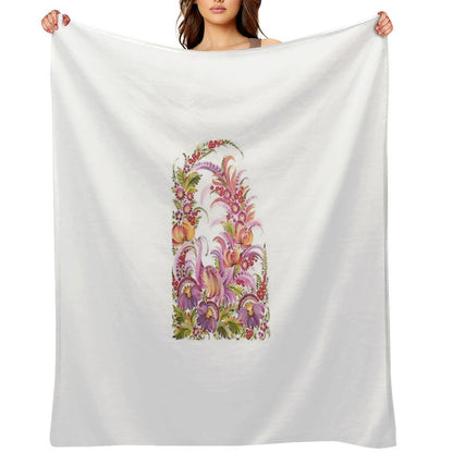 Pink Bird in Floral Bloom Throw Blanket