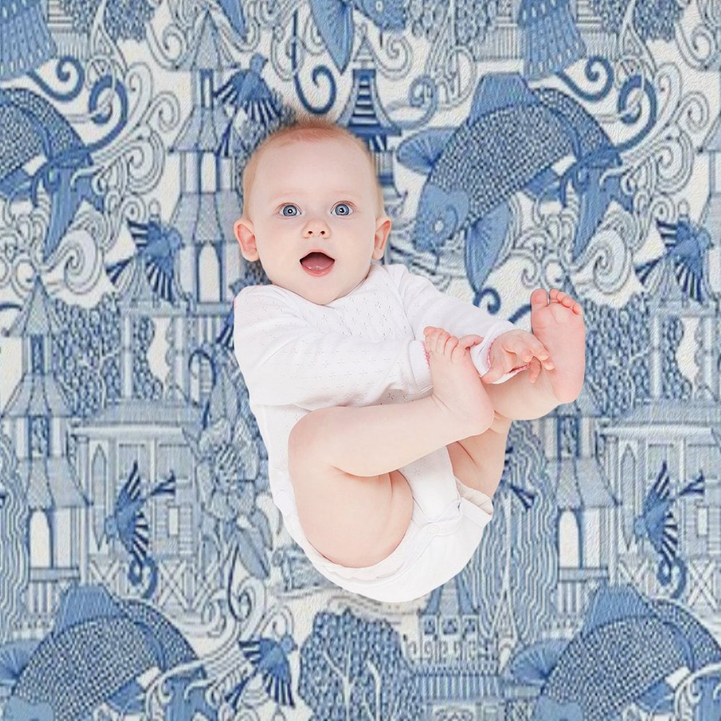 Chinoiserie Toile Blue Throw Blanket