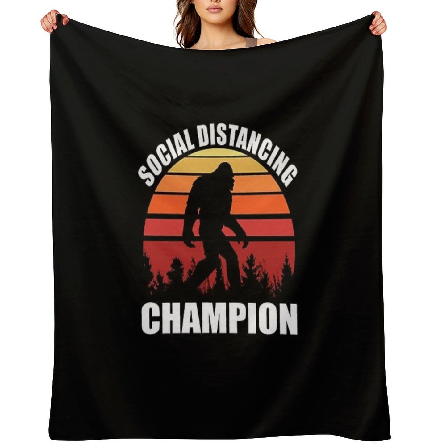 Bigfoot Funny Social Distancing Champion Vintage Sunset Throw Blanket