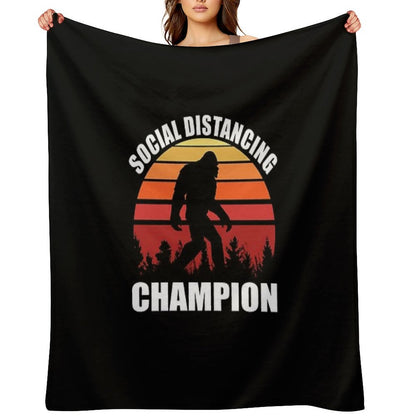 Bigfoot Funny Social Distancing Champion Vintage Sunset Throw Blanket