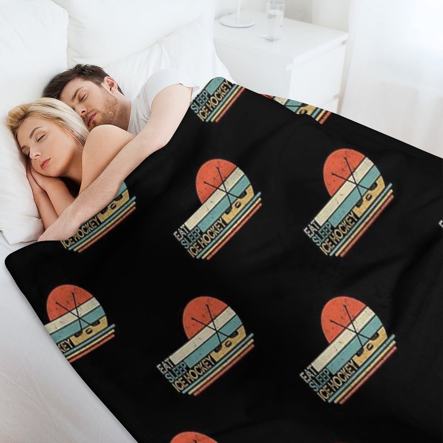 Ice Hockey Vintage Eat Sleep Throw Blanket