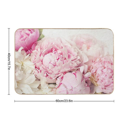 Peonies on White Bath Mat