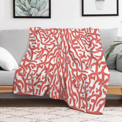 Coral Reef Pattern  Reddish Coral White Coastal Beach House Throw Blanket