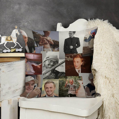 Tom Felton Collage Linen Throw Pillow Cover