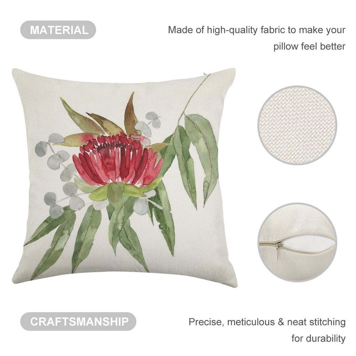 Australian Native Bush Watercolour Linen Throw Pillow Cover