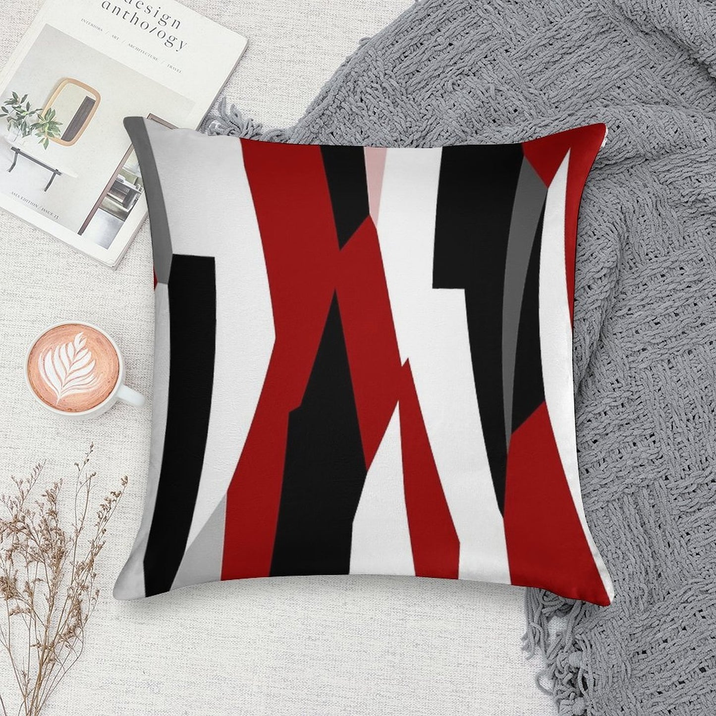 Red Black And White Abstract Soft Skin-Friendly Throw Pillow
