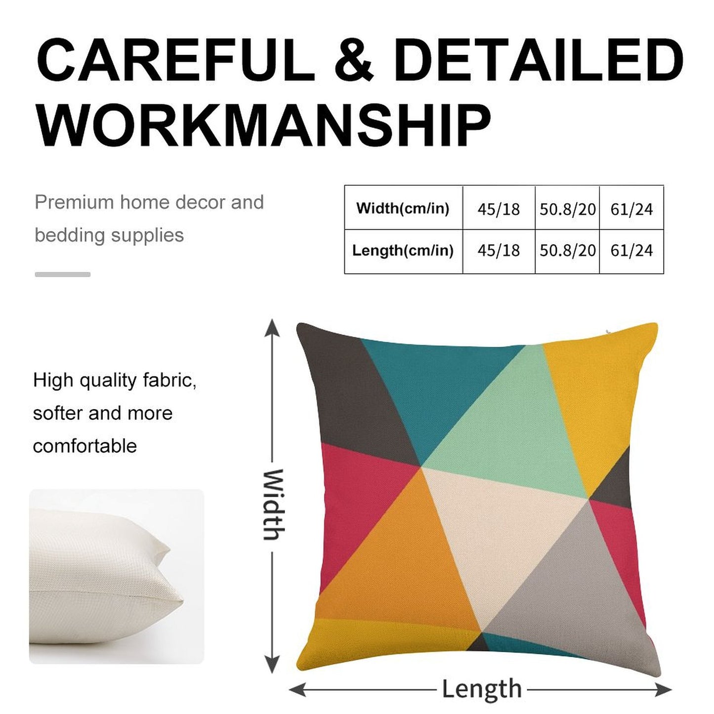 Colourful Geometric Triangles Linen Throw Pillow Cover