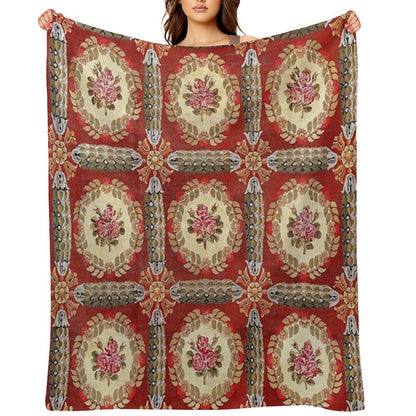 Aubusson 19th Century French Rug Print Throw Blanket