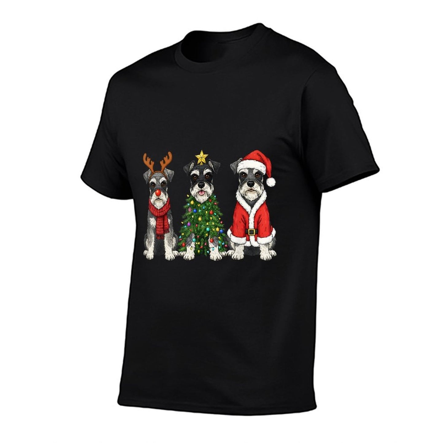 Retro Christmas Miniature Schnauzer Santa Reindeer Dog Lover  Lightweight T-Shirt