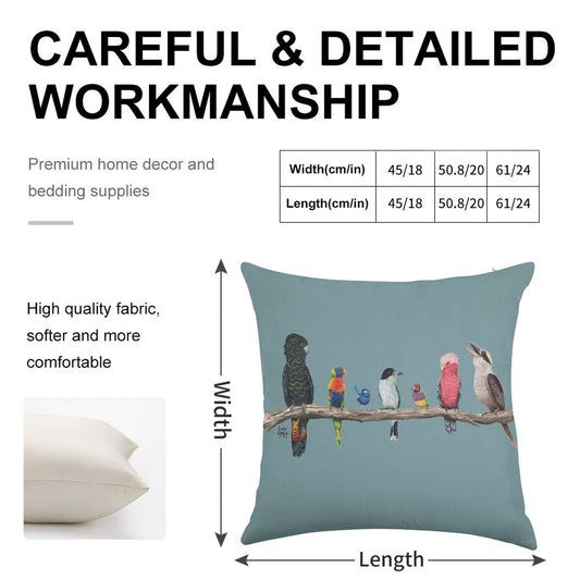 Australian Birds Linen Throw Pillow Cover