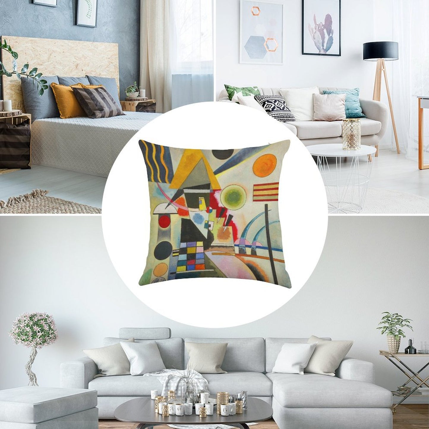 Kandinsky  Swinging Linen Throw Pillow Cover