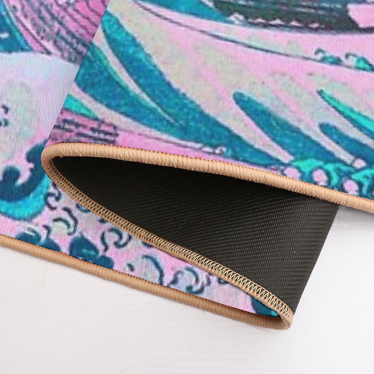 Vaporwave Aesthetic Great Wave Off Kanagawa Retro Sunset Bath Mat