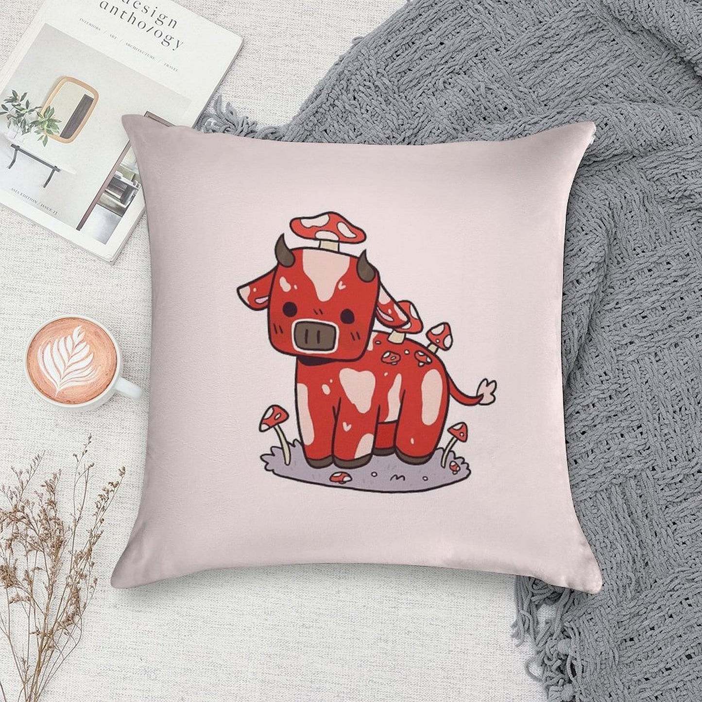 Little Mooshroom Soft Hidden Zipper Throw Pillow