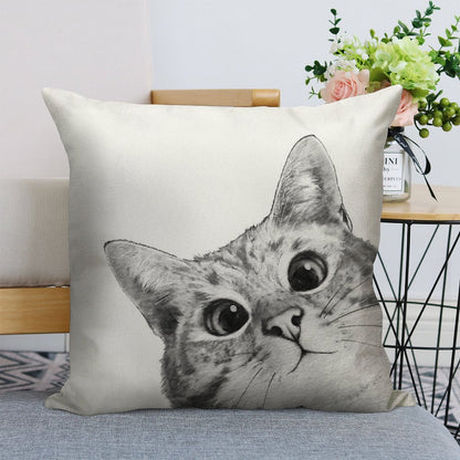 Sneaky Cat Linen Throw Pillow Cover
