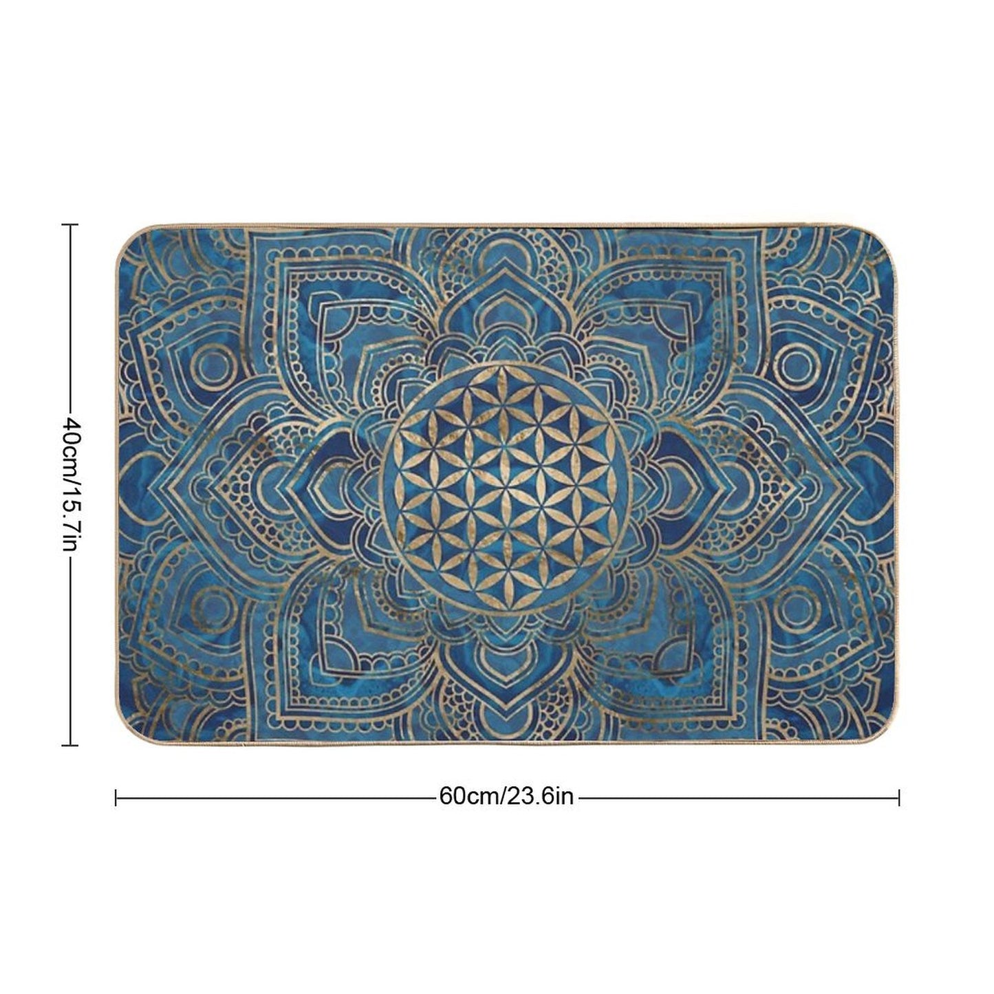 Flower of Life in Lotus Mandala - Blue Marble And Gold Bath Mat