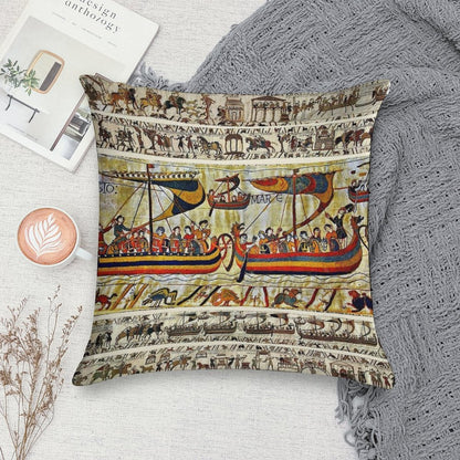 THE BAYEUX TAPESTRY ,VIKING SHIPS Soft Multiple Sizes Throw Pillow