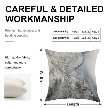 Gray Silver Snow Marble Print Linen Throw Pillow Cover
