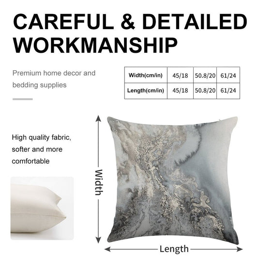 Gray Silver Snow Marble Print Linen Throw Pillow Cover