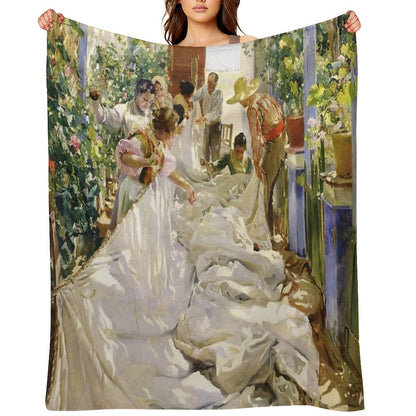 Joaquín Sorolla - Sewing The Sail Throw Blanket