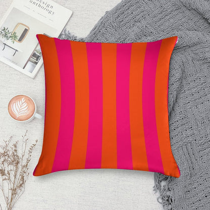Bright Neon Pink And Orange Vertical Cabana Tent Stripes Soft Easy Maintenance Throw Pillow