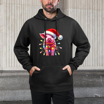 Pig Christmas Light Pig Lover Adjustable Hood Hoodie
