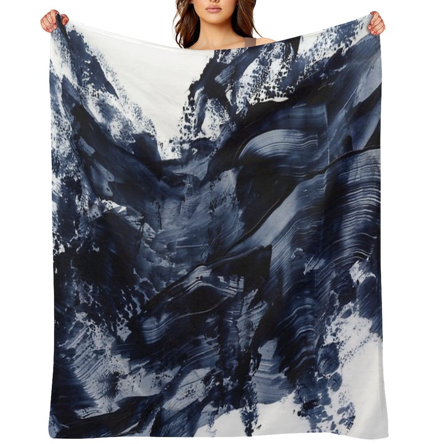 Dark Navy Gray Acrylic Abstract Painting Throw Blanket