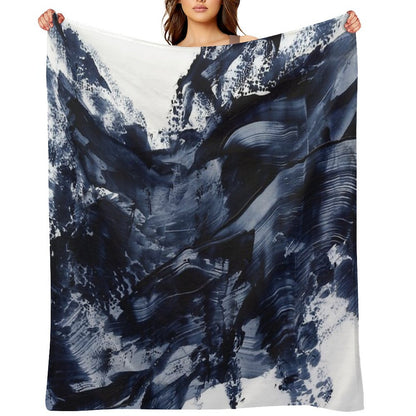 Dark Navy Gray Acrylic Abstract Painting Throw Blanket