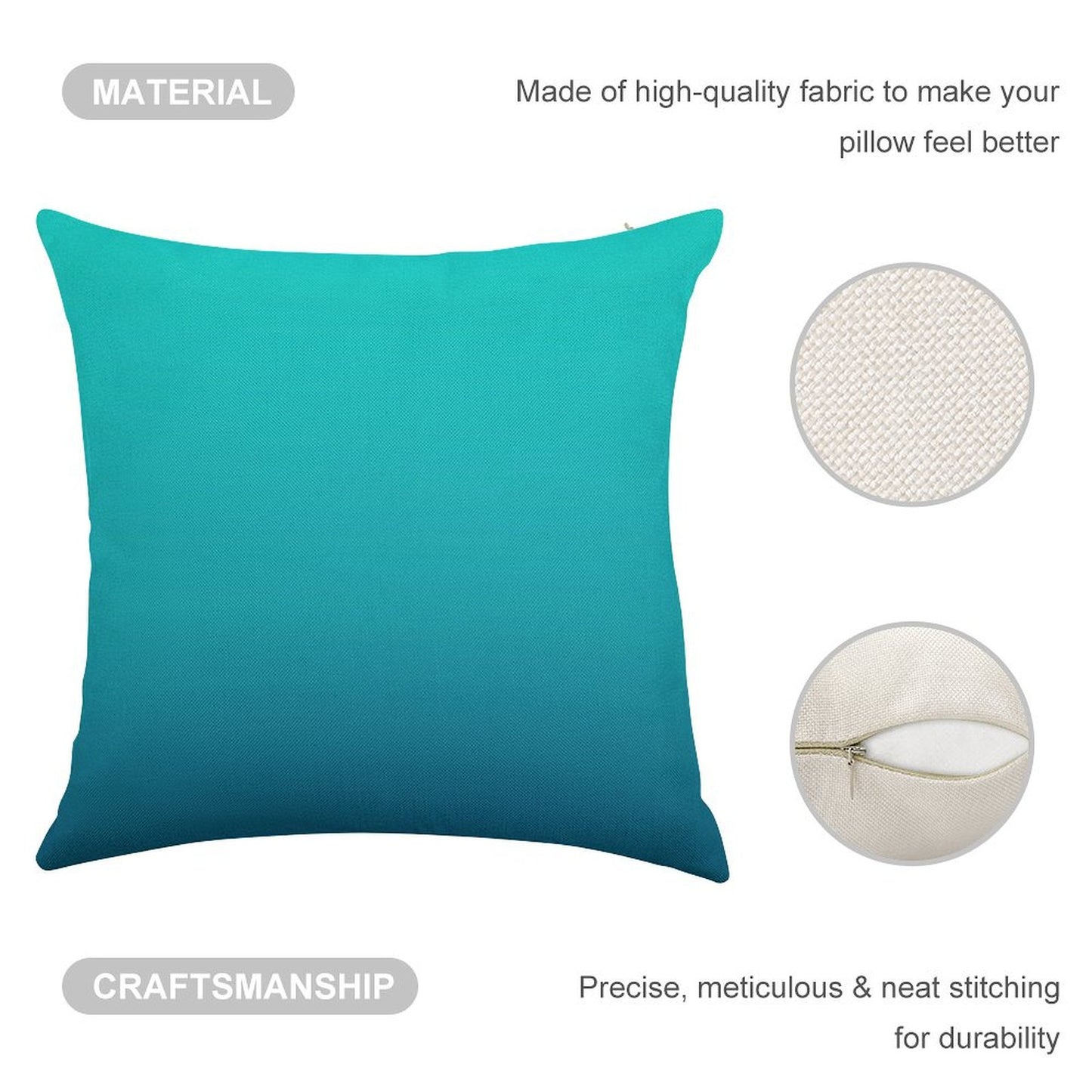 Preppy Summer Beach Teal Blue Turquoise Ombre Linen Throw Pillow Cover