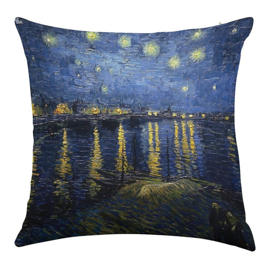 Starry Night Over The Rhone - Van Gogh Linen Throw Pillow Cover